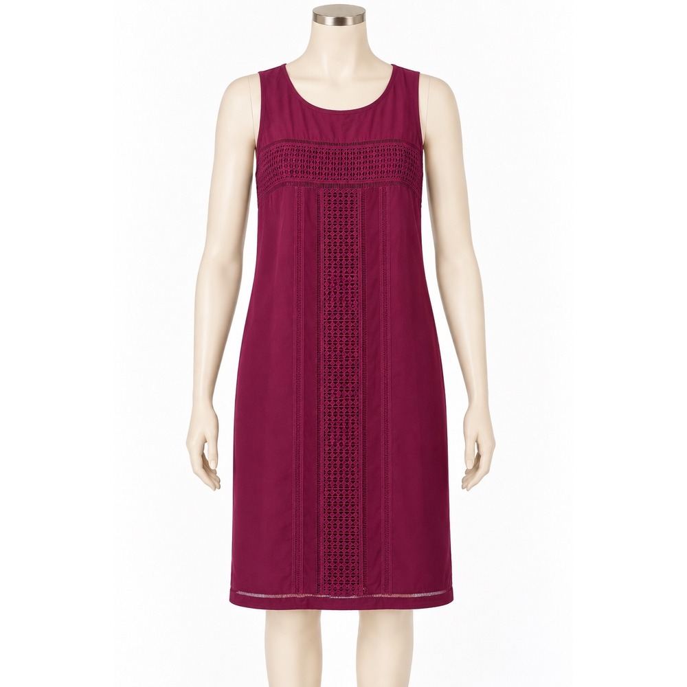 Merona Womens Medium Berry Wine Crochet Lace Sleeveless Shift Dress